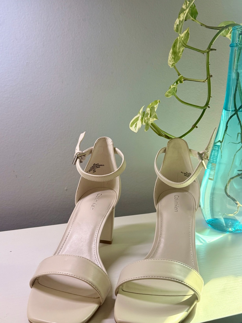 Calvin Klein Women's white Ankle-Strap Block Heels